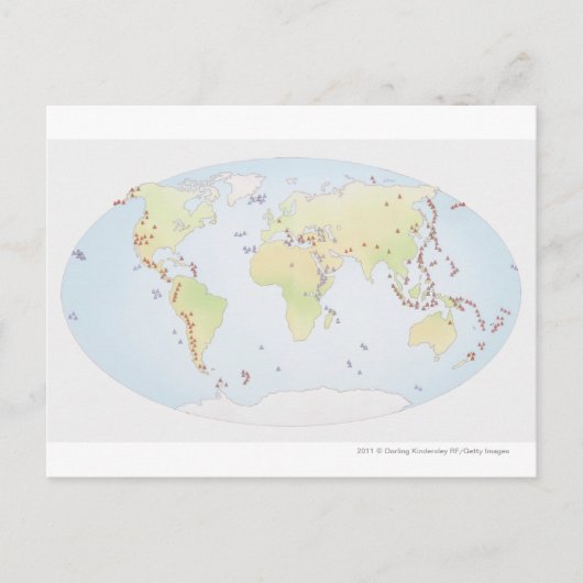 Postale Carte du monde montrant les sites d'activité volca (Devant)