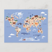 Postale carte du monde pour enfants avec animaux (Devant)
