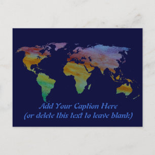 Postale Carte du monde recouverte de coloris