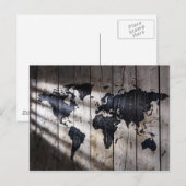 Postale Carte du monde sur la texture du bois (Devant / Derrière)