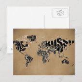 Postale Carte du monde typographique (Devant / Derrière)