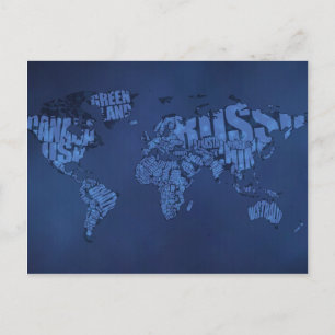 Postale Carte du monde typographique (sombre)