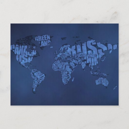 Postale Carte du monde typographique (sombre) (Devant)