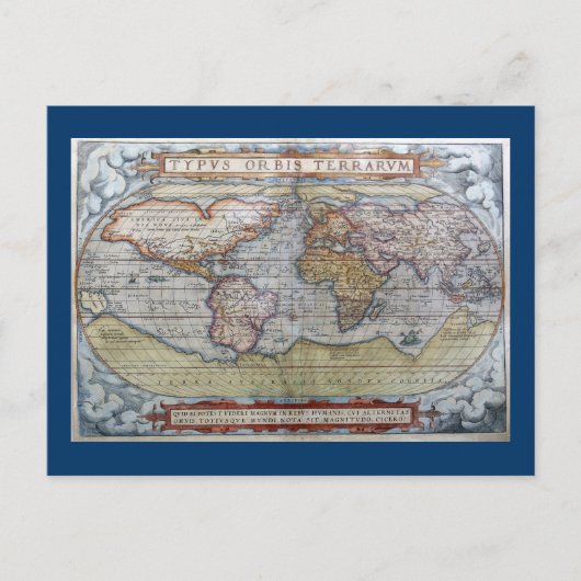 Postale Carte du monde Typus Orbis Terrarum Ortelius 1572 (Devant)