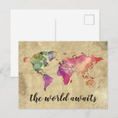 Postale Carte du monde vintage | Le monde attend (Devant / Derrière)