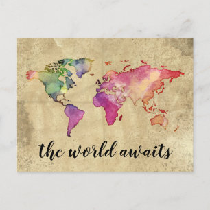 Postale Carte du monde vintage   Le monde attend
