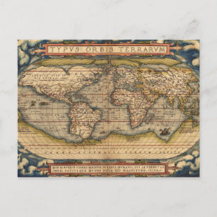 Postale Carte du monde vintage par Abraham Ortelius 1564