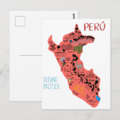 Postale Carte du Pérou illustrée (Devant / Derrière)