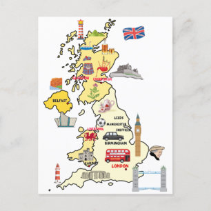 Postale Carte du Royaume-Uni CARTE ILLUSTRÉE DU ROYAUME-UN