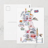 POSTALE CARTE DU ROYAUME-UNI ILLUSTRÉE CARTE DU ROYAUME-UN (Devant / Derrière)