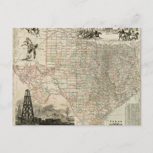 Postale Carte du Texas aux frontières du comté (Devant)