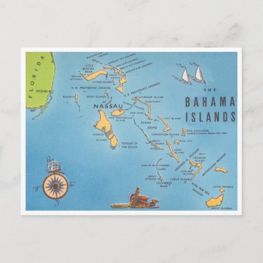 Postale Carte du tourisme Vintage des îles Bahama (Devant)
