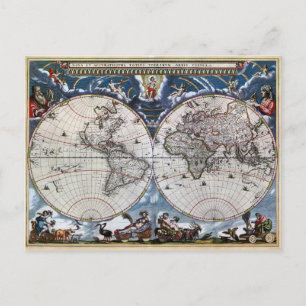 Postale Carte du vieux monde 1664 restaurée