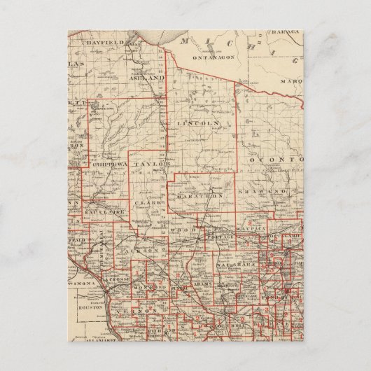 Postale Carte du Wisconsin, montrant les circonscriptions (Devant)