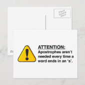 Postale Carte d'utilisation correcte de l'apostrophe (Devant / Derrière)