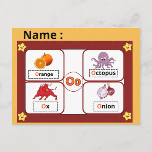 Postale Carte Éclair de la Lettre O de l'Alphabet Éducatif