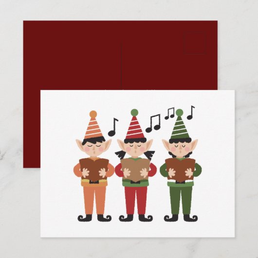 Postale Carte Elfs Chantant Festive (Devant / Derrière)