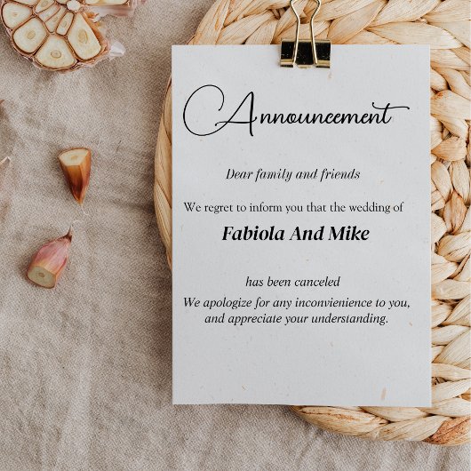 Postale Carte faire-part d'annulation de mariage personnal
