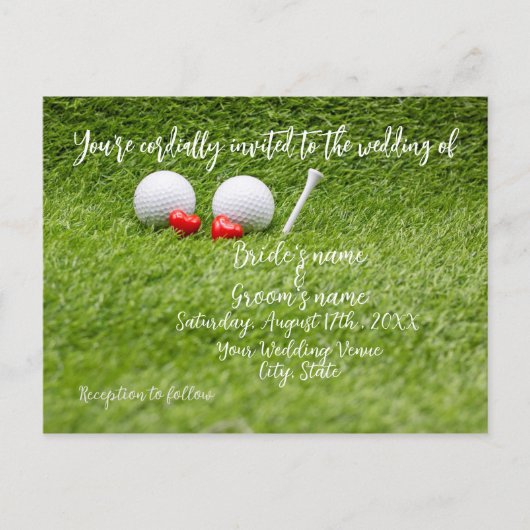 Postale Carte Faire-part de mariage golf pour Golfer (Devant)