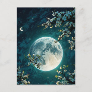 Postale Carte Fantastique de Cerisier sous la Lune Lumin