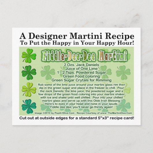 Postale Carte Fiddle Dee Dee St. Patrick's Day Martini (Devant)