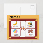 Postale Carte flash de la lettre alphabetique éducative (B (Devant / Derrière)