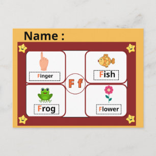 Postale  Carte flash de la lettre F de l'alphabet éducatif