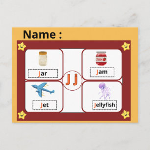 Postale Carte flash de la lettre J de l'alphabet éducatif 