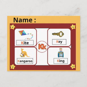 Postale Carte flash de la lettre K de l'alphabet éducatif