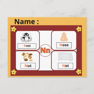 Postale Carte flash de la lettre N de l'alphabet éducatif 