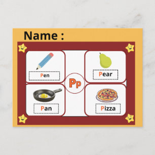 Postale Carte flash de la lettre P de l'alphabet éducatif