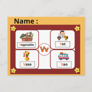 Postale Carte flash de la lettre V de l'alphabet éducatif 