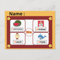Carte flash de la lettre W de l'alphabet éducatif 