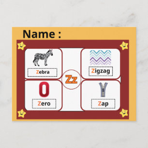 Postale Carte flash de la lettre Z de l'alphabet éducatif 