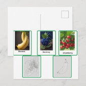 Postale carte flashcards de fruits enfants et adultes (Devant / Derrière)