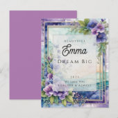 Postale Carte Fleurie Violette Aquarelle avec Message Pers (Devant / Derrière)