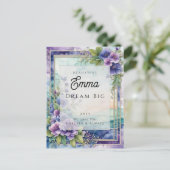 Postale Carte Fleurie Violette Aquarelle avec Message Pers (Debout devant)