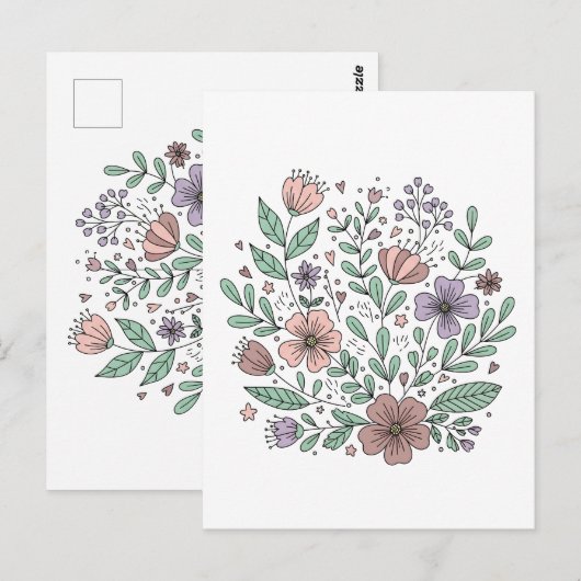 Postale Carte florale Boho délicate (Devant / Derrière)
