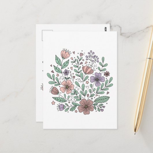 Postale Carte florale Boho délicate (Devant/Arrière en situation)