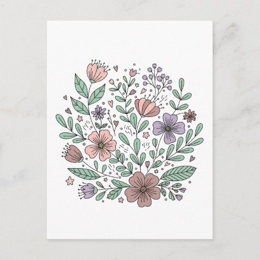 Postale Carte florale Boho délicate (Devant)