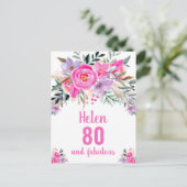 Postale Carte florale rose d'aquarelle 80e anniversaire (Debout devant)