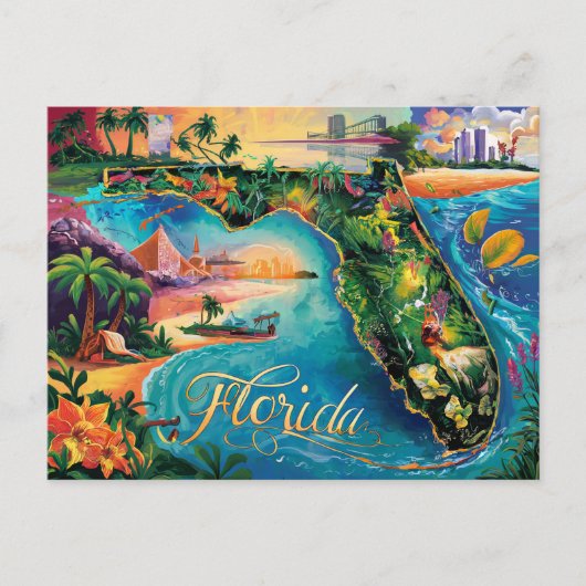 Postale Carte Floride Vibrant Art (Devant)