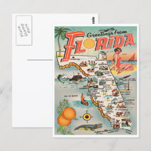 Postale Carte Floride vintage Salutations de Floride