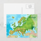 Postale Carte géographique de l'Europe (Devant / Derrière)