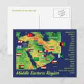 Postale Carte géographique des pays du Moyen-Orient avec d (Devant / Derrière)