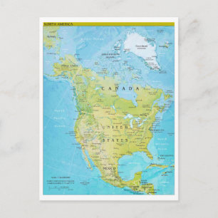 Postale Carte géopolitique de l'Amérique du Nord