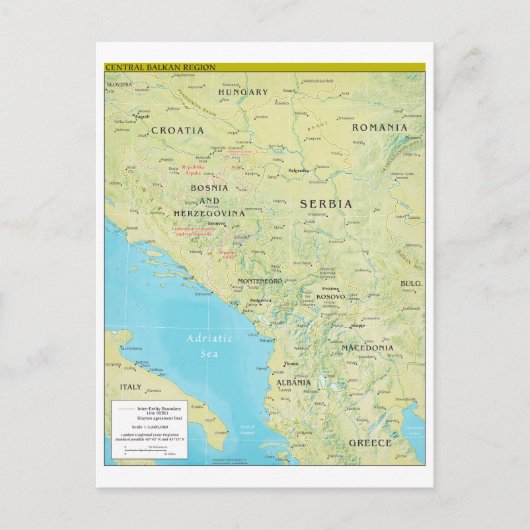 Postale Carte géopolitique des Balkans centraux (Devant)