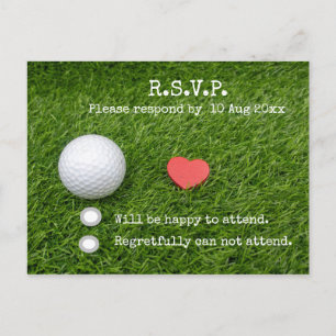 Postale Carte Golf R.S.V.P. avec balle de golf et coeur ro