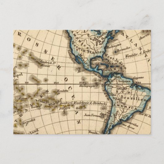 Postale Carte gravée de l'hémisphère occidental (Devant)