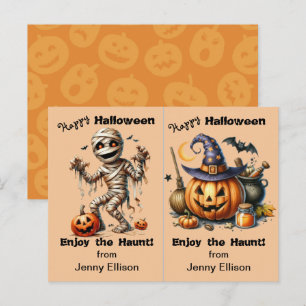 Postale Carte Halloween fête de momie et citrouille
